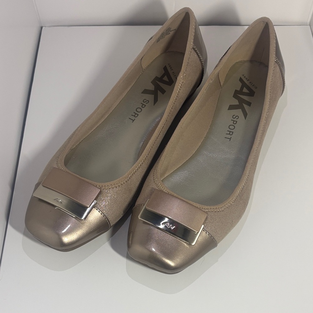 Anne Klein Sport Metallic Taupe Ballet Flats with Gold Accent